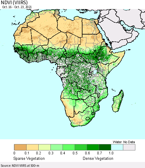 Africa NDVI (VIIRS) Thematic Map For 10/16/2021 - 10/23/2021