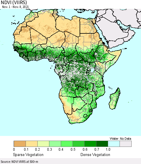 Africa NDVI (VIIRS) Thematic Map For 11/1/2021 - 11/8/2021