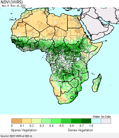 Africa NDVI (VIIRS) Thematic Map For 11/9/2021 - 11/16/2021