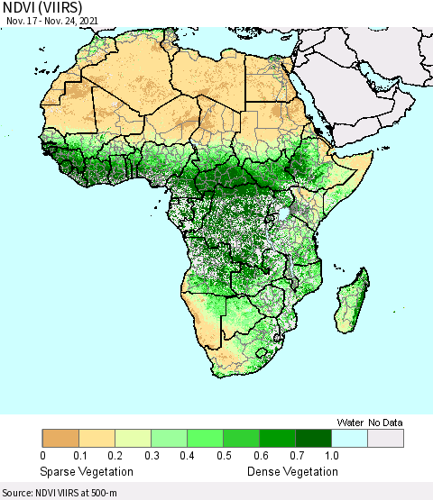 Africa NDVI (VIIRS) Thematic Map For 11/17/2021 - 11/24/2021
