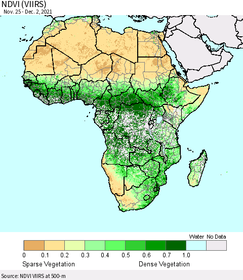 Africa NDVI (VIIRS) Thematic Map For 11/25/2021 - 12/2/2021