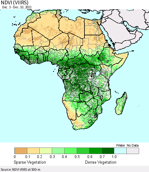 Africa NDVI (VIIRS) Thematic Map For 12/3/2021 - 12/10/2021