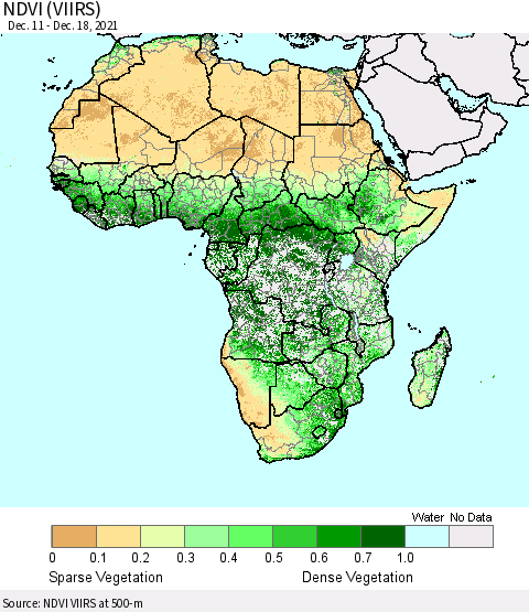 Africa NDVI (VIIRS) Thematic Map For 12/11/2021 - 12/18/2021