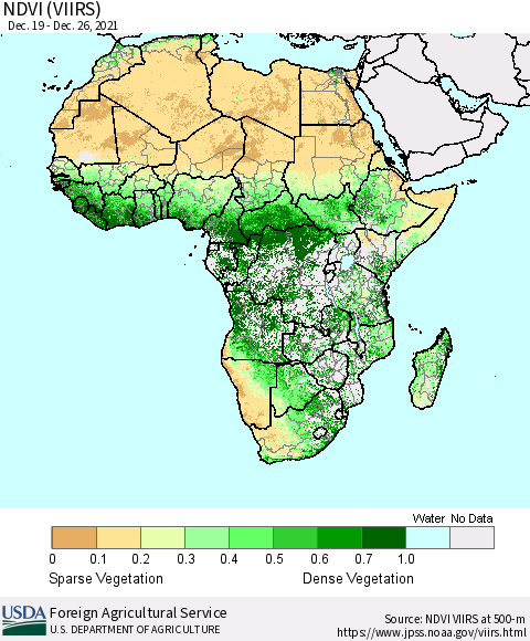Africa NDVI (VIIRS) Thematic Map For 12/21/2021 - 12/31/2021