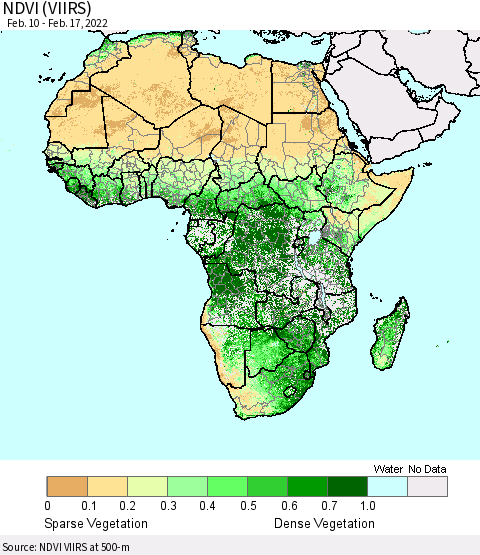 Africa NDVI (VIIRS) Thematic Map For 2/10/2022 - 2/17/2022