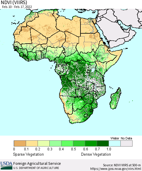 Africa NDVI (VIIRS) Thematic Map For 2/11/2022 - 2/20/2022