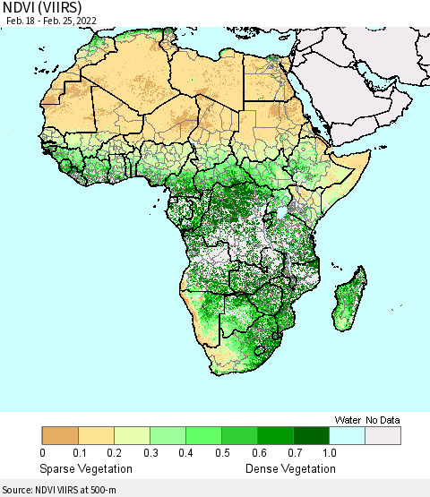 Africa NDVI (VIIRS) Thematic Map For 2/18/2022 - 2/25/2022
