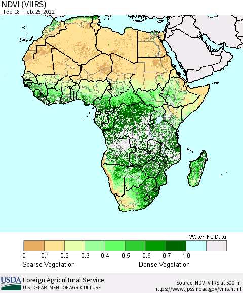 Africa NDVI (VIIRS) Thematic Map For 2/21/2022 - 2/28/2022