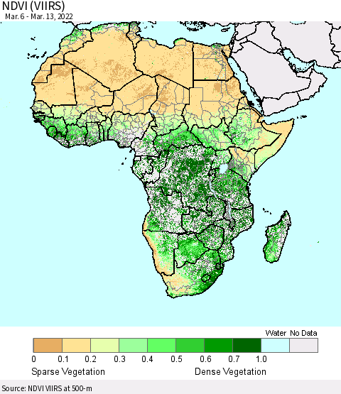 Africa NDVI (VIIRS) Thematic Map For 3/6/2022 - 3/13/2022
