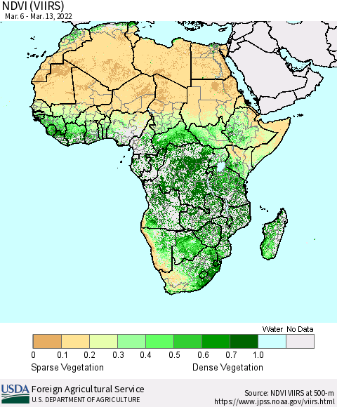 Africa NDVI (VIIRS) Thematic Map For 3/11/2022 - 3/20/2022