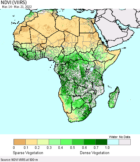 Africa NDVI (VIIRS) Thematic Map For 3/14/2022 - 3/21/2022