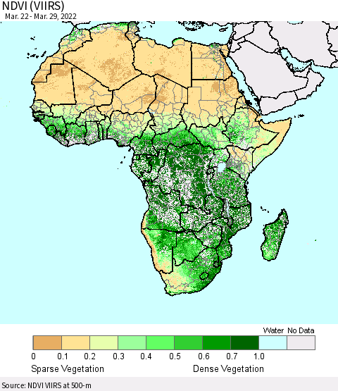 Africa NDVI (VIIRS) Thematic Map For 3/22/2022 - 3/29/2022