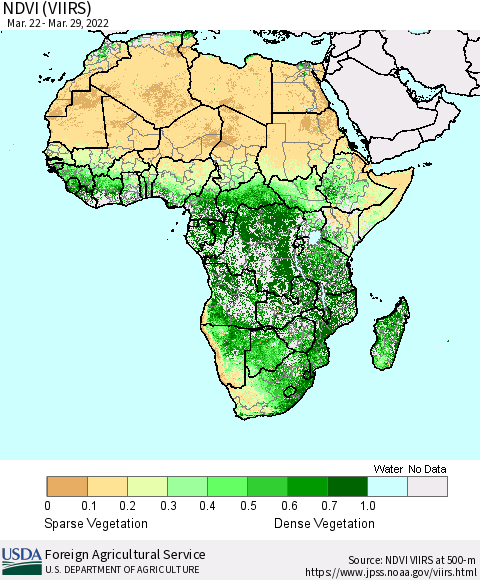 Africa NDVI (VIIRS) Thematic Map For 3/21/2022 - 3/31/2022