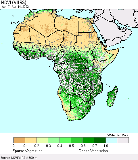 Africa NDVI (VIIRS) Thematic Map For 4/7/2022 - 4/14/2022