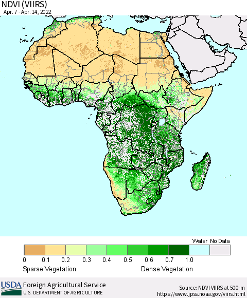 Africa NDVI (VIIRS) Thematic Map For 4/11/2022 - 4/20/2022