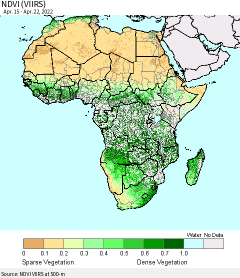 Africa NDVI (VIIRS) Thematic Map For 4/15/2022 - 4/22/2022