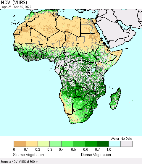 Africa NDVI (VIIRS) Thematic Map For 4/21/2022 - 4/30/2022