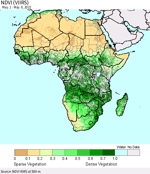 Africa NDVI (VIIRS) Thematic Map For 5/1/2022 - 5/8/2022