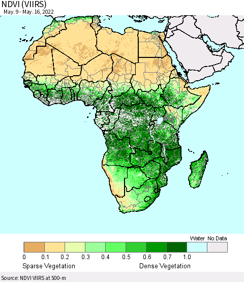 Africa NDVI (VIIRS) Thematic Map For 5/9/2022 - 5/16/2022