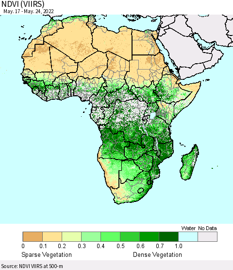 Africa NDVI (VIIRS) Thematic Map For 5/17/2022 - 5/24/2022