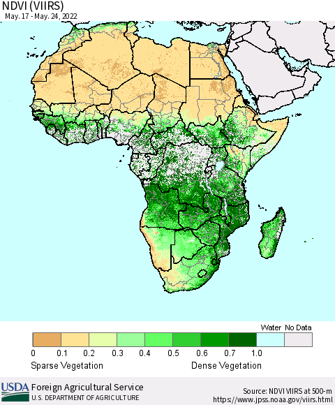 Africa NDVI (VIIRS) Thematic Map For 5/21/2022 - 5/31/2022