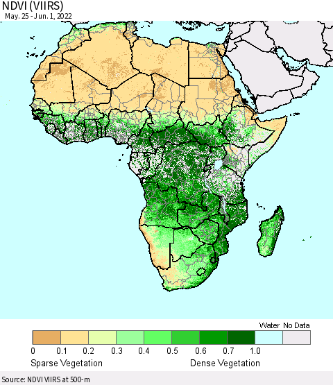 Africa NDVI (VIIRS) Thematic Map For 5/25/2022 - 6/1/2022