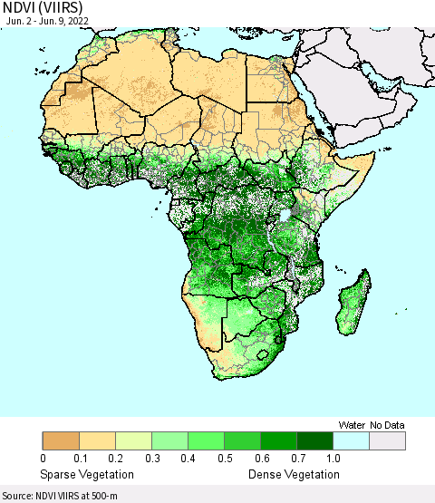 Africa NDVI (VIIRS) Thematic Map For 6/2/2022 - 6/9/2022