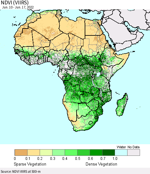 Africa NDVI (VIIRS) Thematic Map For 6/10/2022 - 6/17/2022