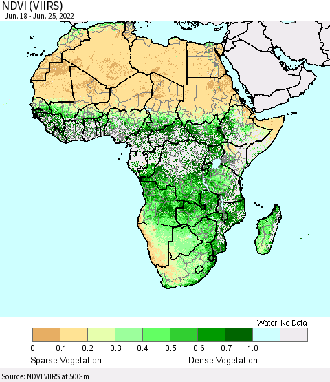 Africa NDVI (VIIRS) Thematic Map For 6/18/2022 - 6/25/2022
