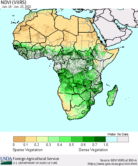 Africa NDVI (VIIRS) Thematic Map For 6/21/2022 - 6/30/2022