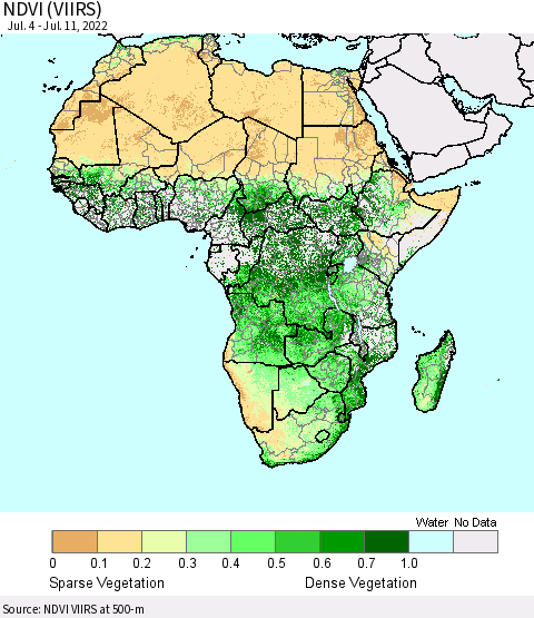 Africa NDVI (VIIRS) Thematic Map For 7/4/2022 - 7/11/2022