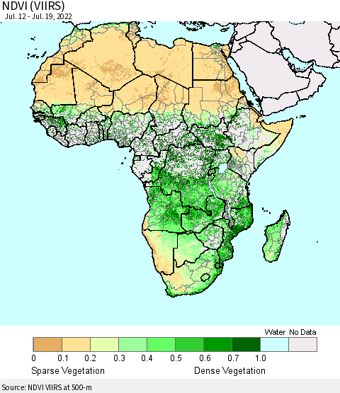 Africa NDVI (VIIRS) Thematic Map For 7/12/2022 - 7/19/2022