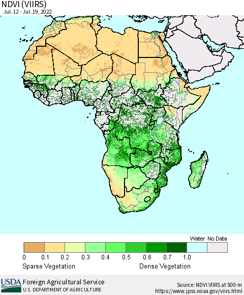 Africa NDVI (VIIRS) Thematic Map For 7/11/2022 - 7/20/2022