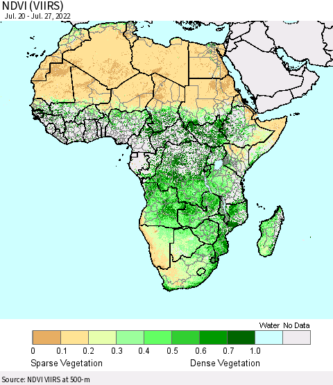 Africa NDVI (VIIRS) Thematic Map For 7/20/2022 - 7/27/2022