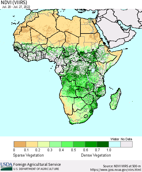 Africa NDVI (VIIRS) Thematic Map For 7/21/2022 - 7/31/2022