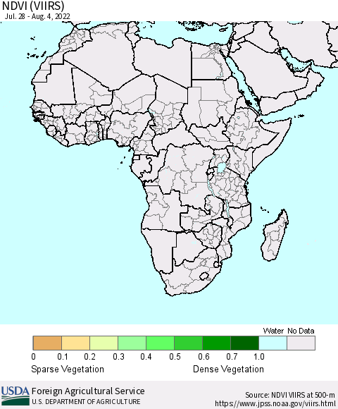 Africa NDVI (VIIRS) Thematic Map For 8/1/2022 - 8/10/2022
