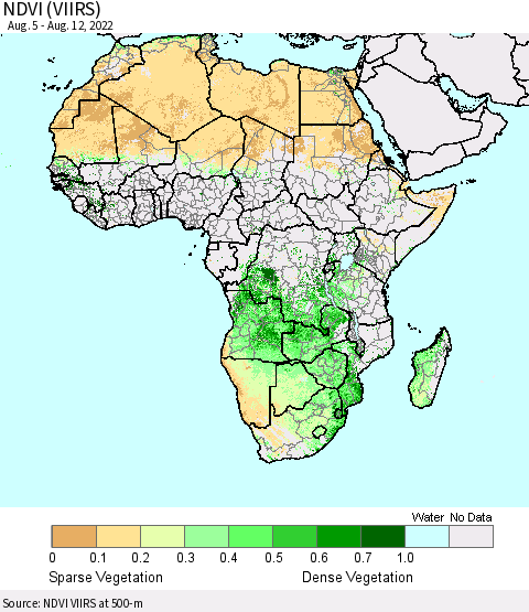 Africa NDVI (VIIRS) Thematic Map For 8/5/2022 - 8/12/2022