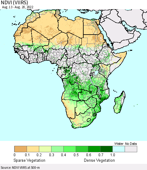 Africa NDVI (VIIRS) Thematic Map For 8/13/2022 - 8/20/2022