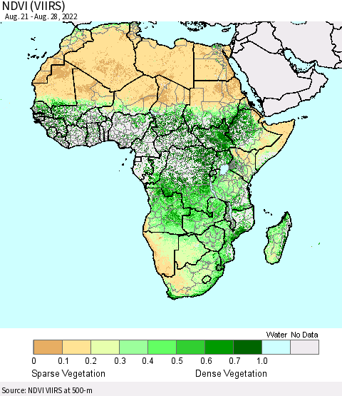 Africa NDVI (VIIRS) Thematic Map For 8/21/2022 - 8/28/2022