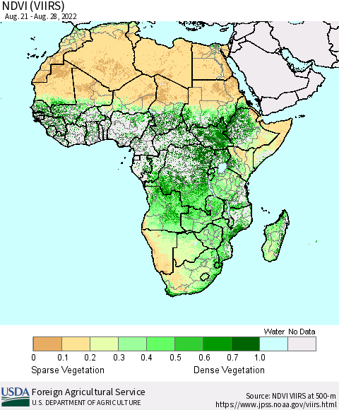 Africa NDVI (VIIRS) Thematic Map For 8/21/2022 - 8/31/2022