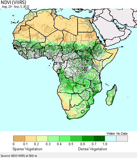 Africa NDVI (VIIRS) Thematic Map For 8/29/2022 - 9/5/2022