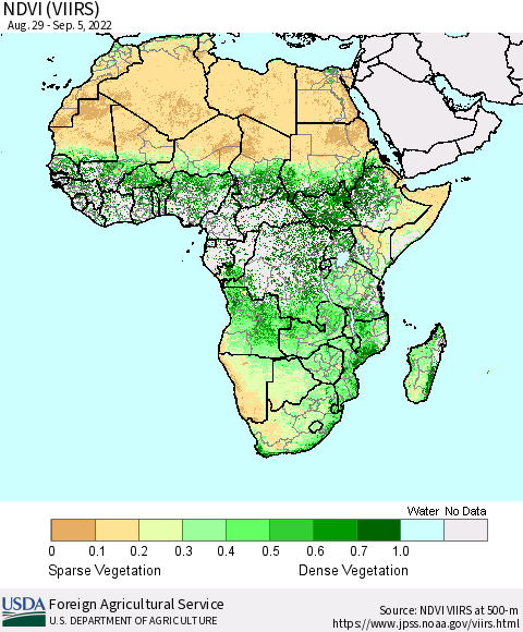 Africa NDVI (VIIRS) Thematic Map For 9/1/2022 - 9/10/2022