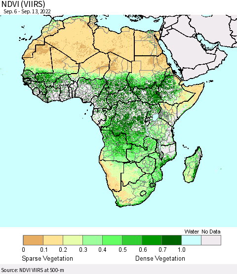 Africa NDVI (VIIRS) Thematic Map For 9/6/2022 - 9/13/2022