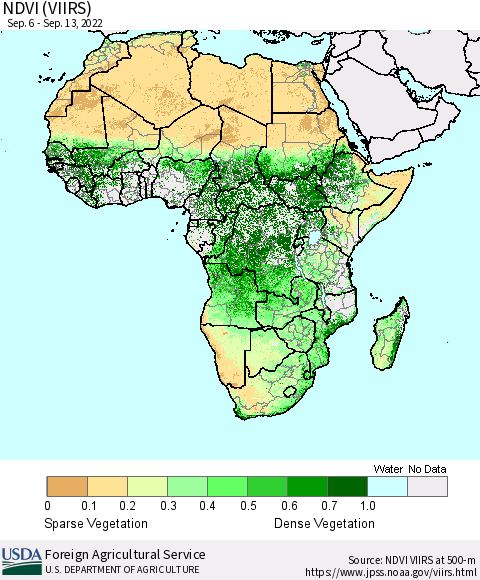 Africa NDVI (VIIRS) Thematic Map For 9/11/2022 - 9/20/2022