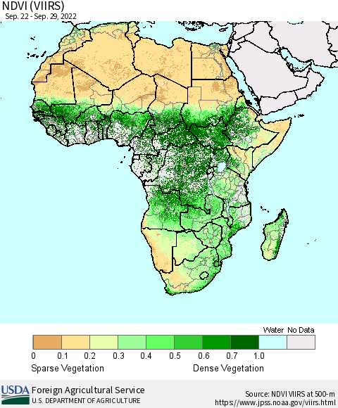 Africa NDVI (VIIRS) Thematic Map For 9/21/2022 - 9/30/2022