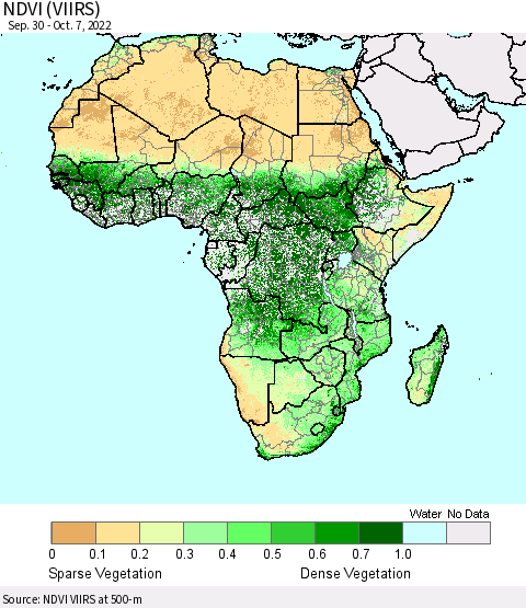 Africa NDVI (VIIRS) Thematic Map For 9/30/2022 - 10/7/2022