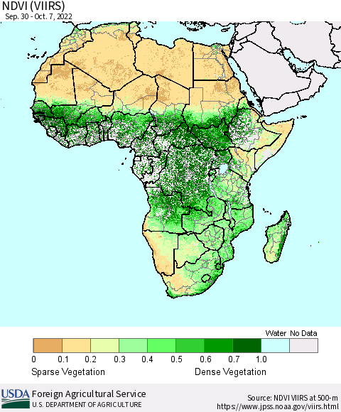 Africa NDVI (VIIRS) Thematic Map For 10/1/2022 - 10/10/2022