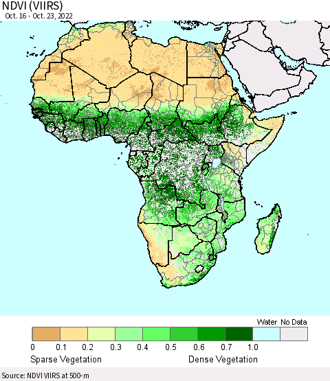 Africa NDVI (VIIRS) Thematic Map For 10/16/2022 - 10/23/2022
