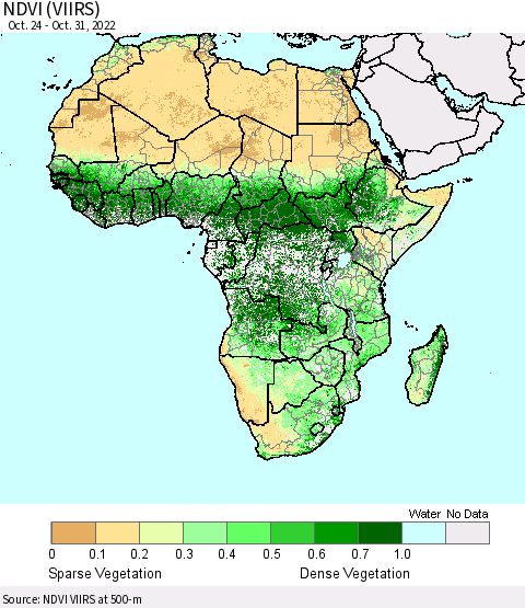 Africa NDVI (VIIRS) Thematic Map For 10/21/2022 - 10/31/2022