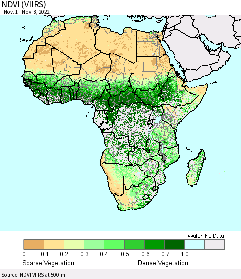 Africa NDVI (VIIRS) Thematic Map For 11/1/2022 - 11/8/2022